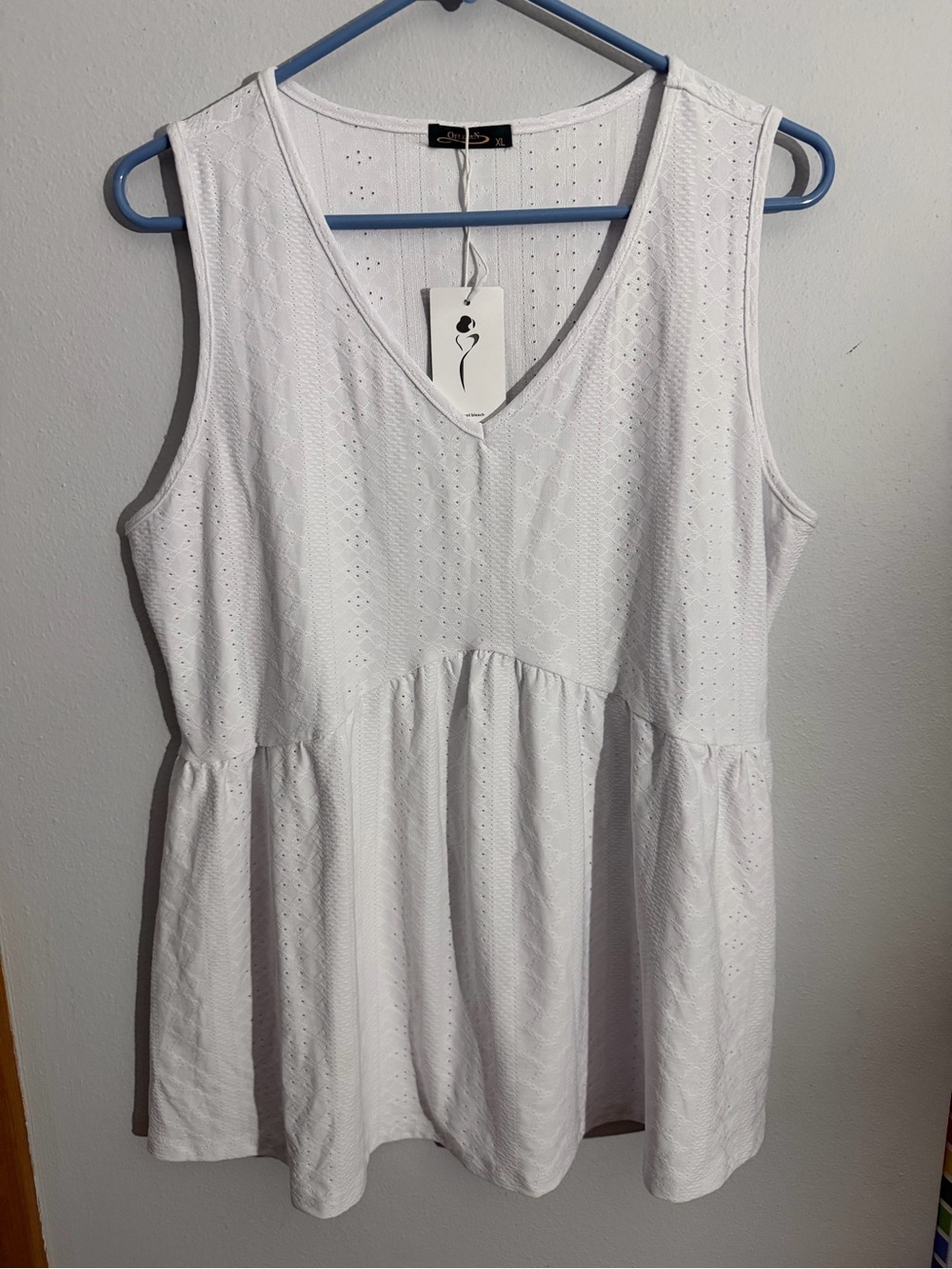 White V-Neck Eyelet Peplum Tank Top
